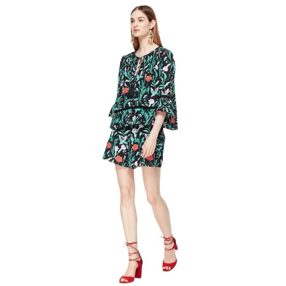 Kate Spade Black Jardin Crepe Quarter Sleeve Floral Romper Womens 00 - Picture 1 of 10
